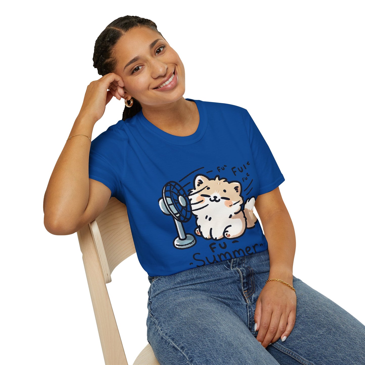 Funny Summer Shirt - Cute Fluffy Dog Cooling Off Tee (Fu Summer)