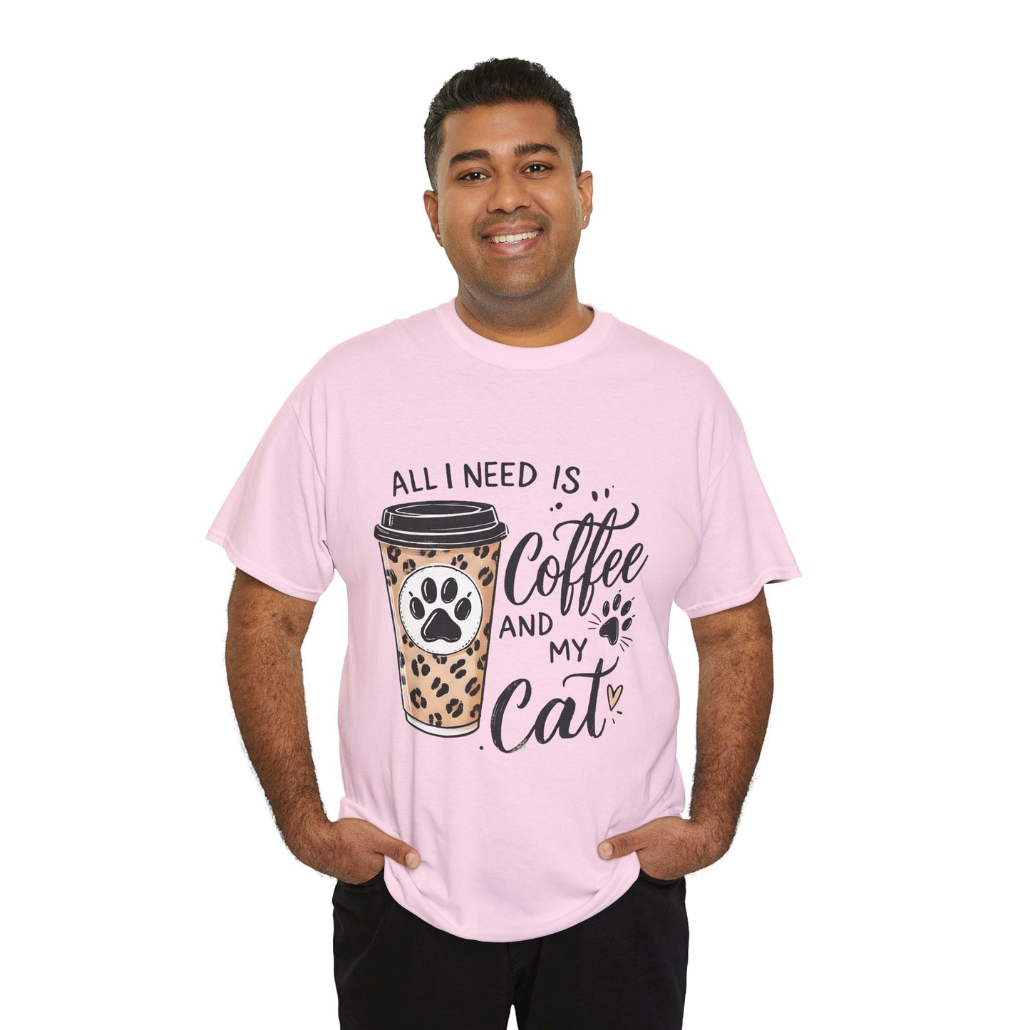 Coffee and My Cat T-Shirt — Leopard Coffee Cup Cat Paw Tee