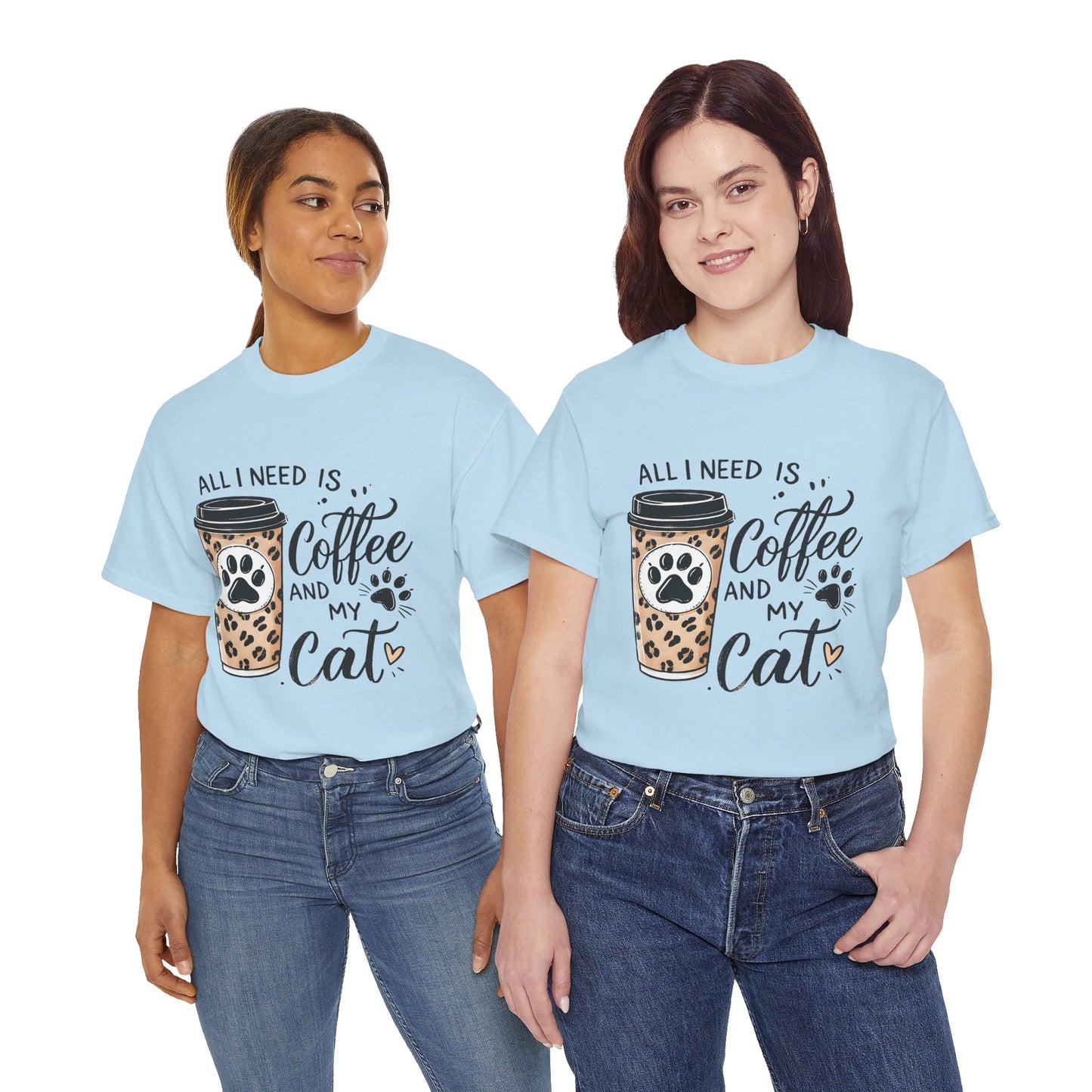 Coffee and My Cat T-Shirt — Leopard Coffee Cup Cat Paw Tee