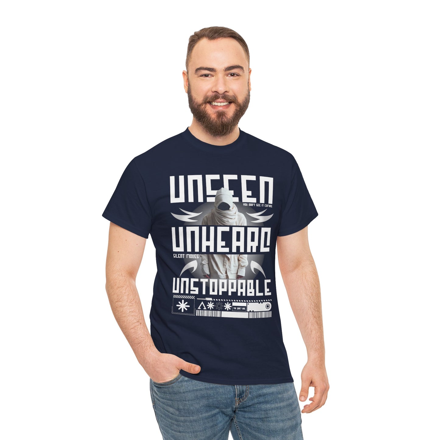T-Shirt — "Unseen, Unheard, Unstoppable" Graphic Tee (Bold Futuristic Design)