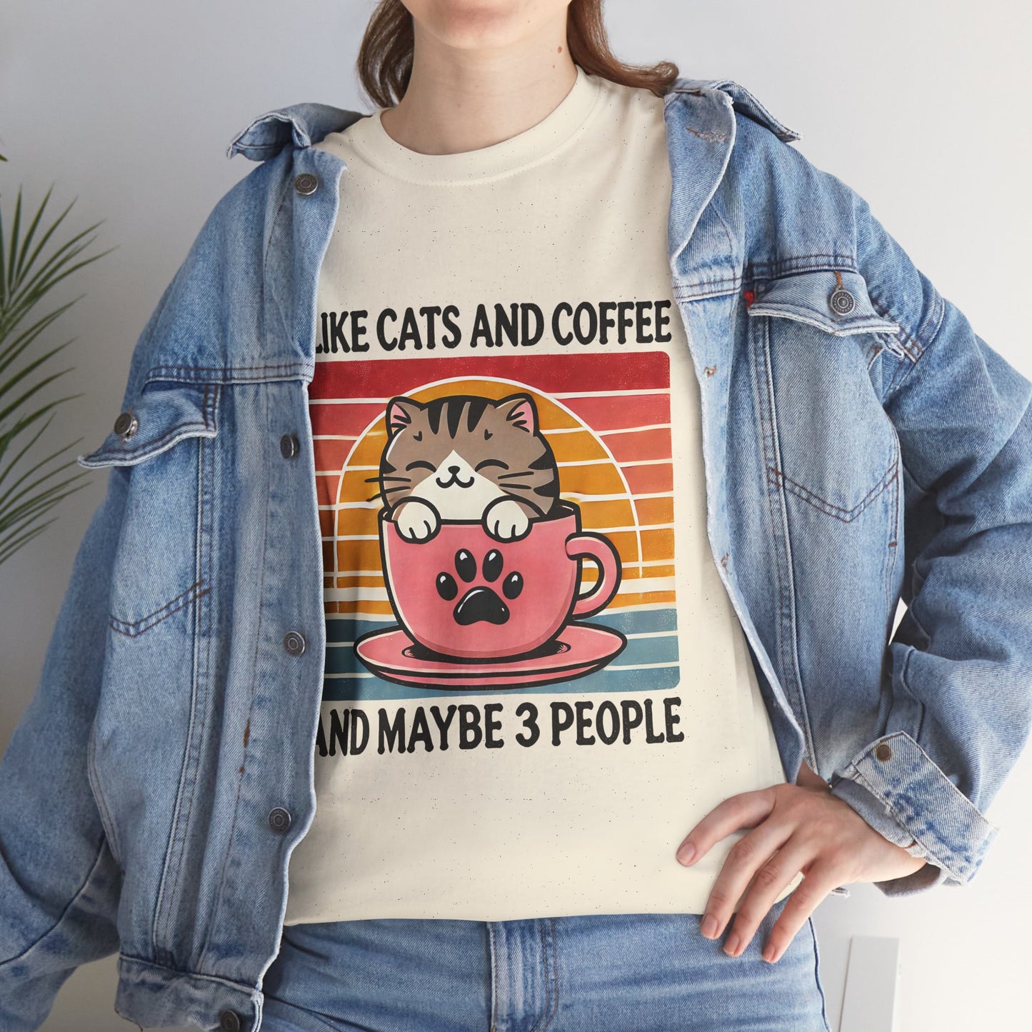 Cat & Coffee T-Shirt — "I Like Cats and Coffee and Maybe 3 People" Cute Vintage Tee