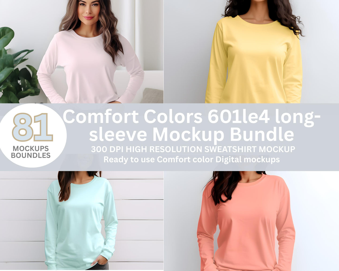 Comfort Colors 6014 Mockup Bundle, Long Sleeve Shirt (Digital Download)