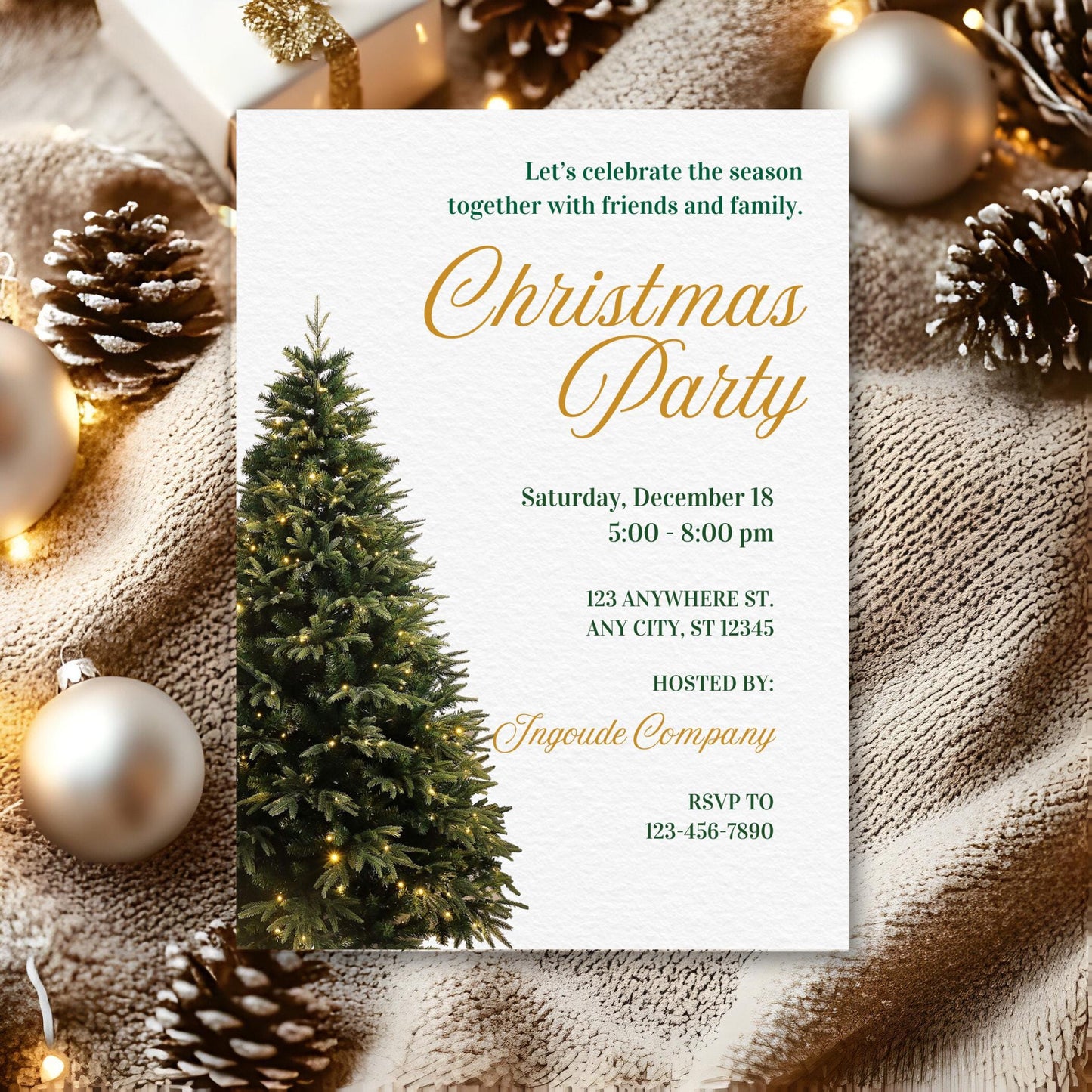 Invito alla festa di Natale con cappello di Babbo Natale modificabile: modello Canva