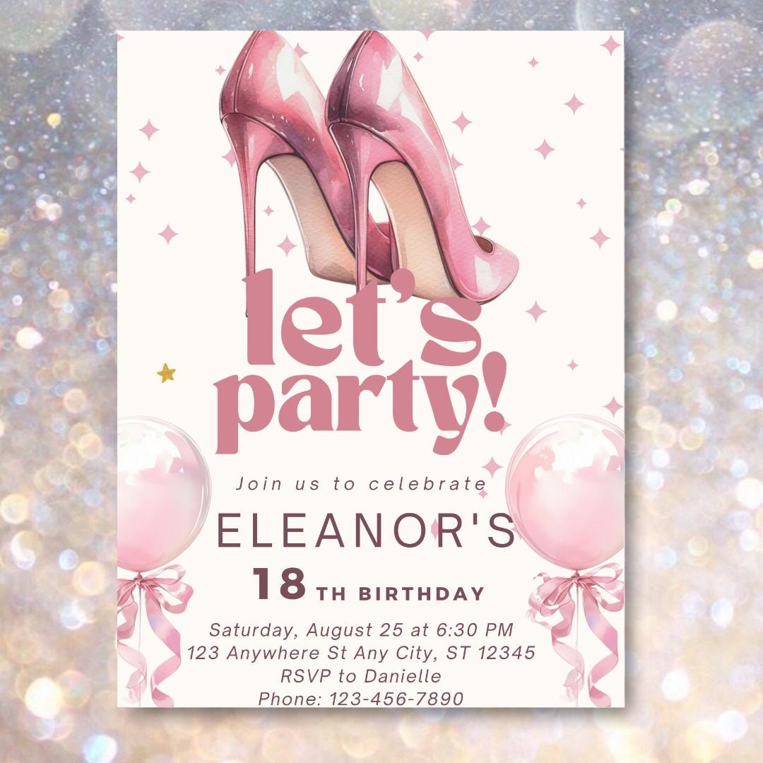 Pink Heels Birthday Invitation: Elegant Editable Canva Template