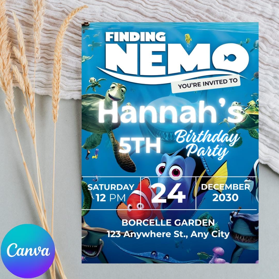 Finding Nemo Birthday Invitation: Editable Ocean Party Invite (Canva Template)