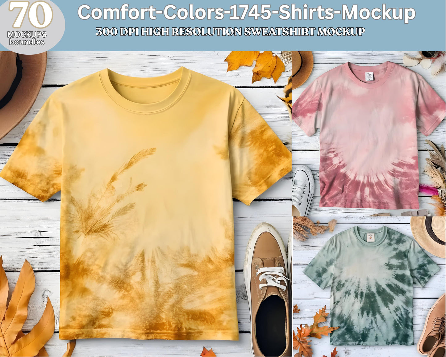 Mockup di camicia Comfort Colors 1745 Smoke: Trendy Flat Lay (download digitale)