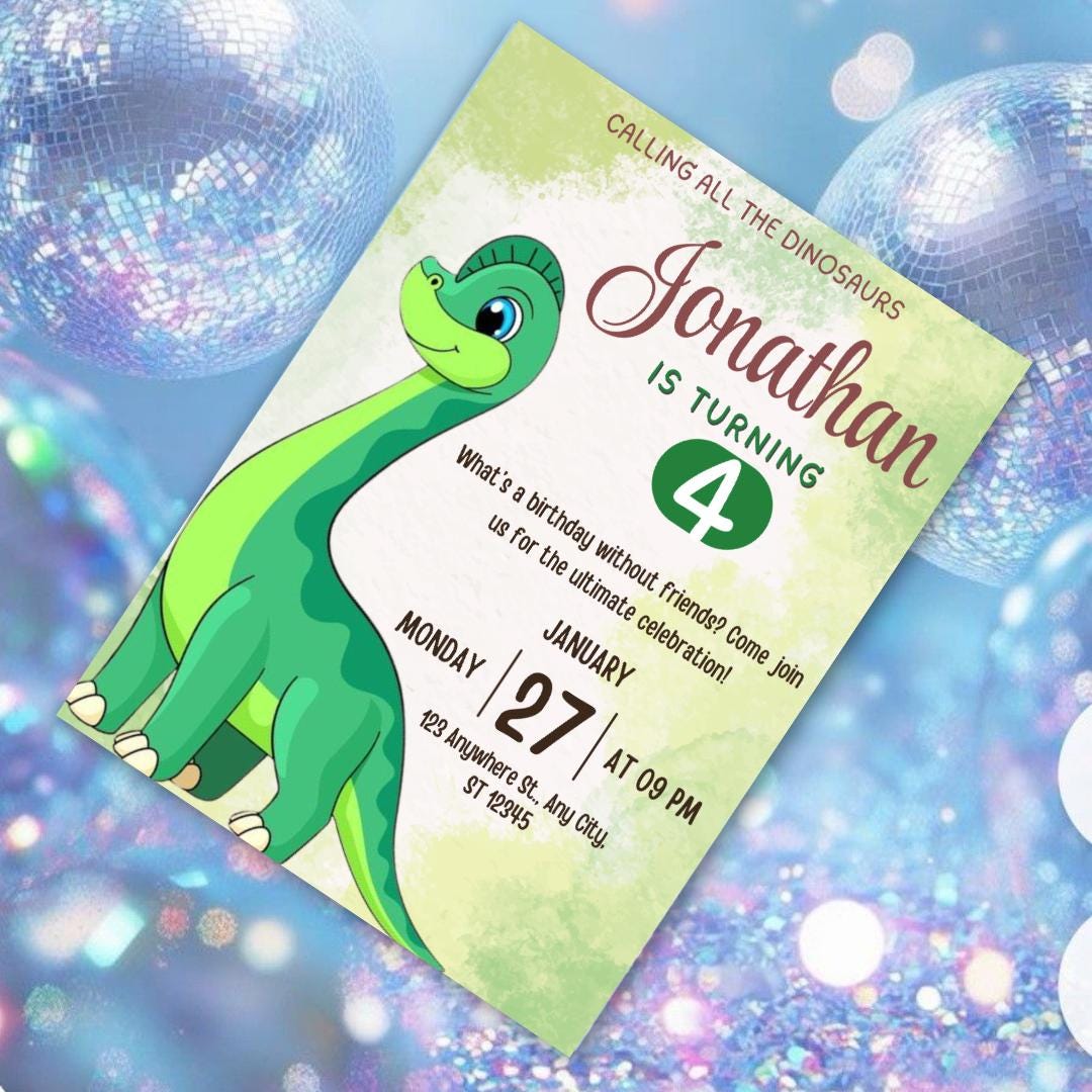 Dinosaur 3rd Birthday Invitation: Three-Rex Party, Editable Canva Template