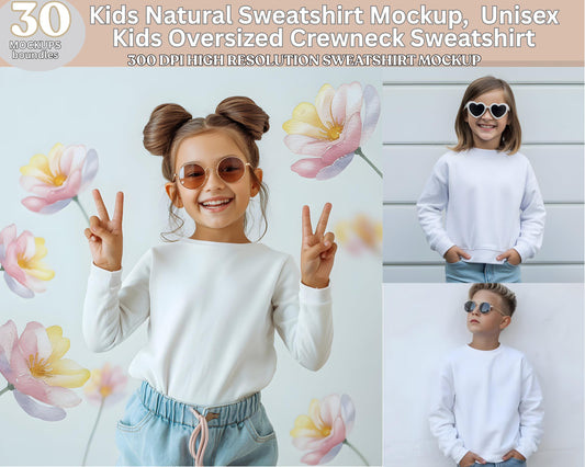 Kids Sweatshirt Mockup Bundle | Gildan 18000B, Boho Neutral (PSD)