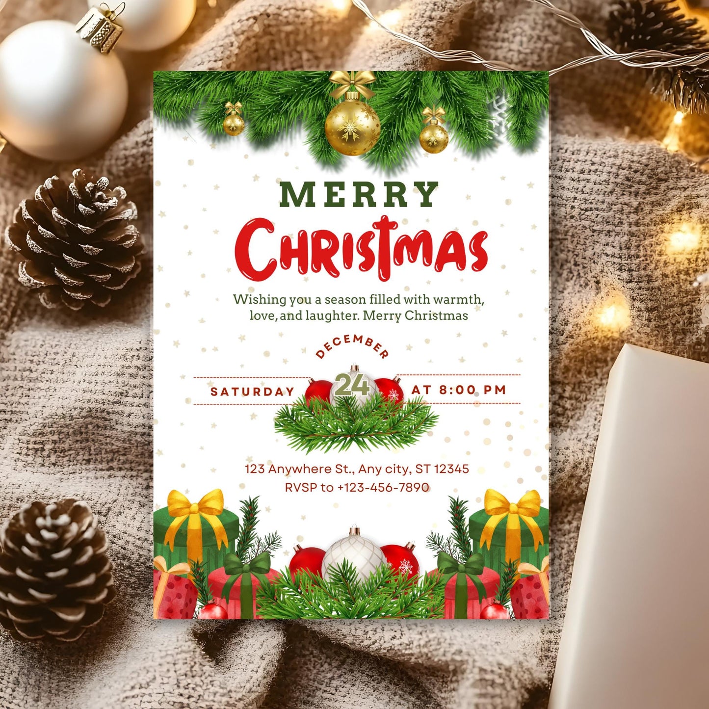 Invito alla festa di Natale: modello Canva modificabile (download digitale)