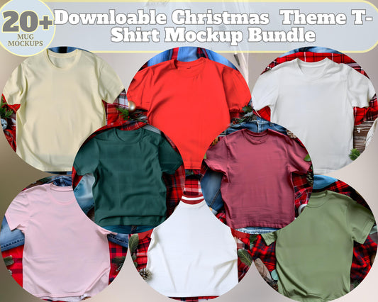 Christmas T-Shirt Mockup Bundle, Festive Holiday Designs (Digital Download)