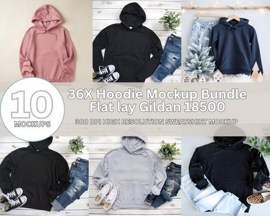Gildan 18500 Hoodie Mockup Bundle, Flat Lay PSD & JPEG (Digital Download)