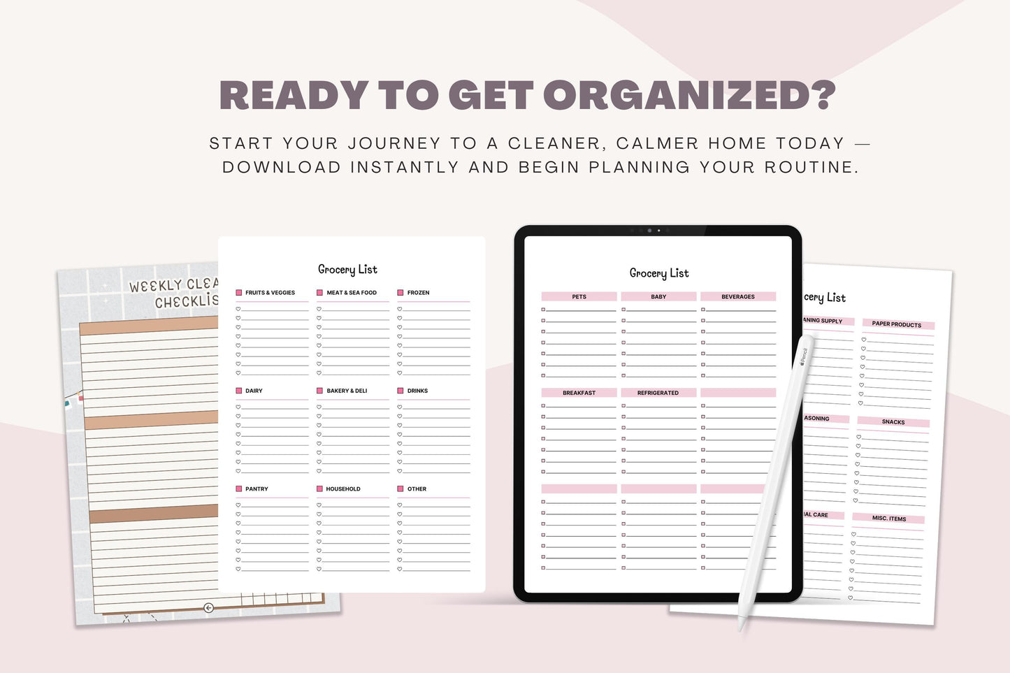 Printable Grocery List Bundle, Weekly Meal Planner (Digital Download PDF)