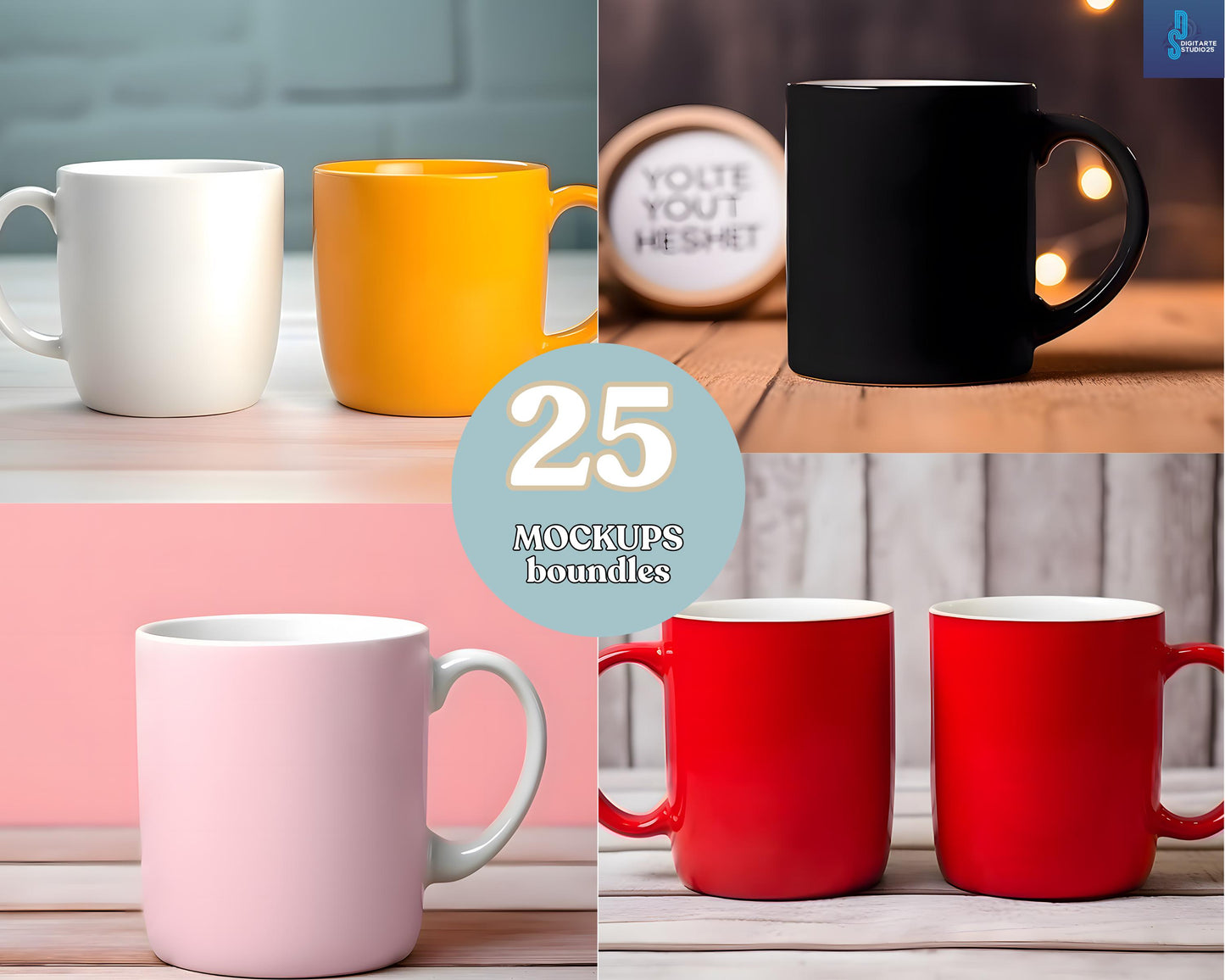 Christmas Mug Mockup Bundle, 25 White Coffee Mug, POD Mockups (Digital Download)