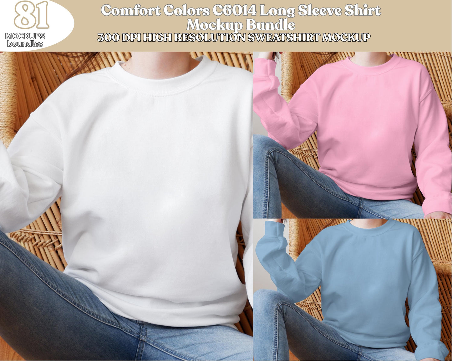 Comfort Colors C6014 Long Sleeve Shirt Mockup Bundle (PSD, JPEG Digital Download)