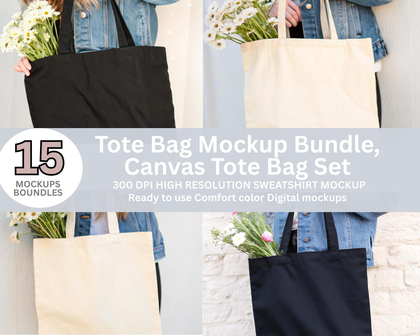 Eco Canvas Tote Bag Mockup Bundle, PSD & JPEG (Digital Download)