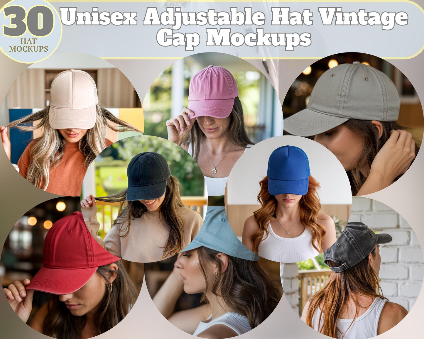 Unisex Dad Hat Mockups, Vintage Baseball Cap Template (Printable)