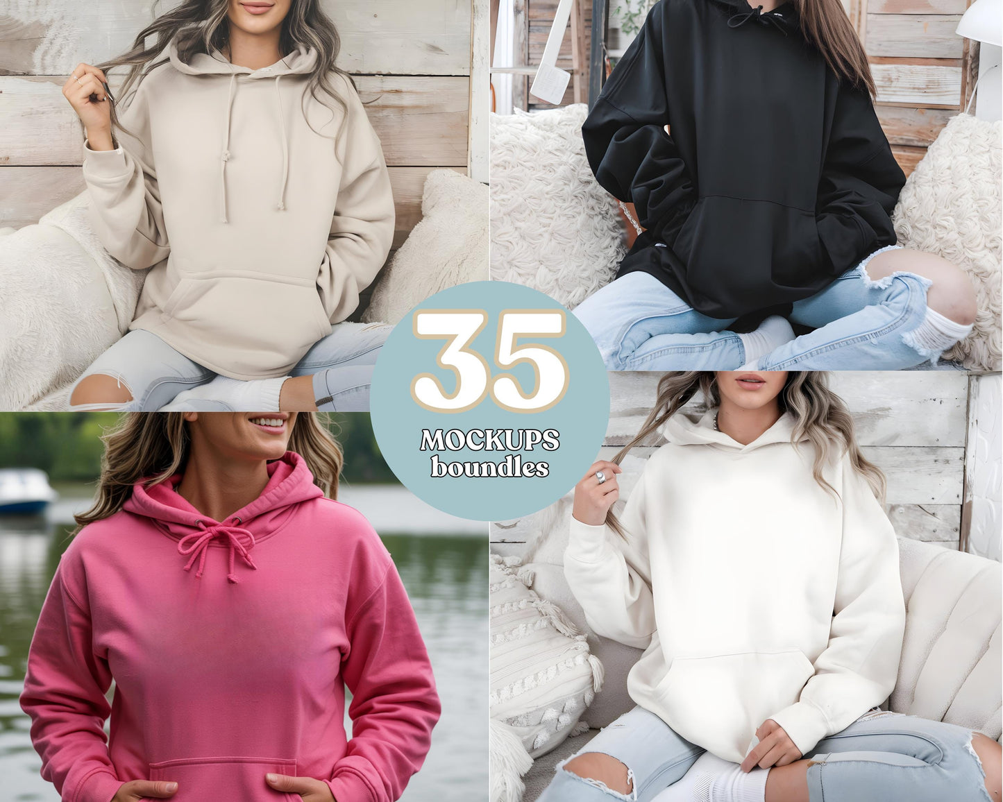 Pacchetto mockup felpa con cappuccio Gildan 18500, pacchetto mockup felpa con cappuccio G185, modello reale, mockup estetica boho semplice, neutra e minimale alla moda