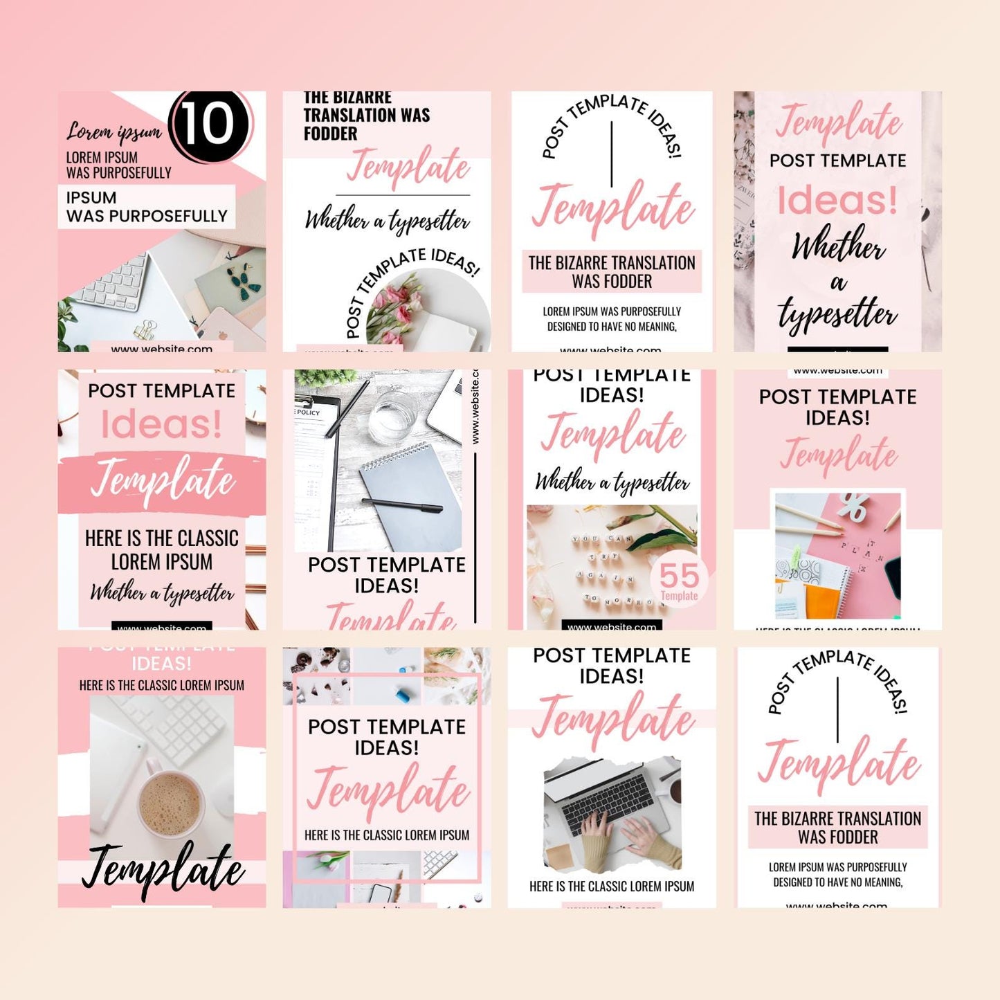 Feminine Pinterest-Inspired Instagram Templates, Social Media, Canva Bundle (Digital Download)