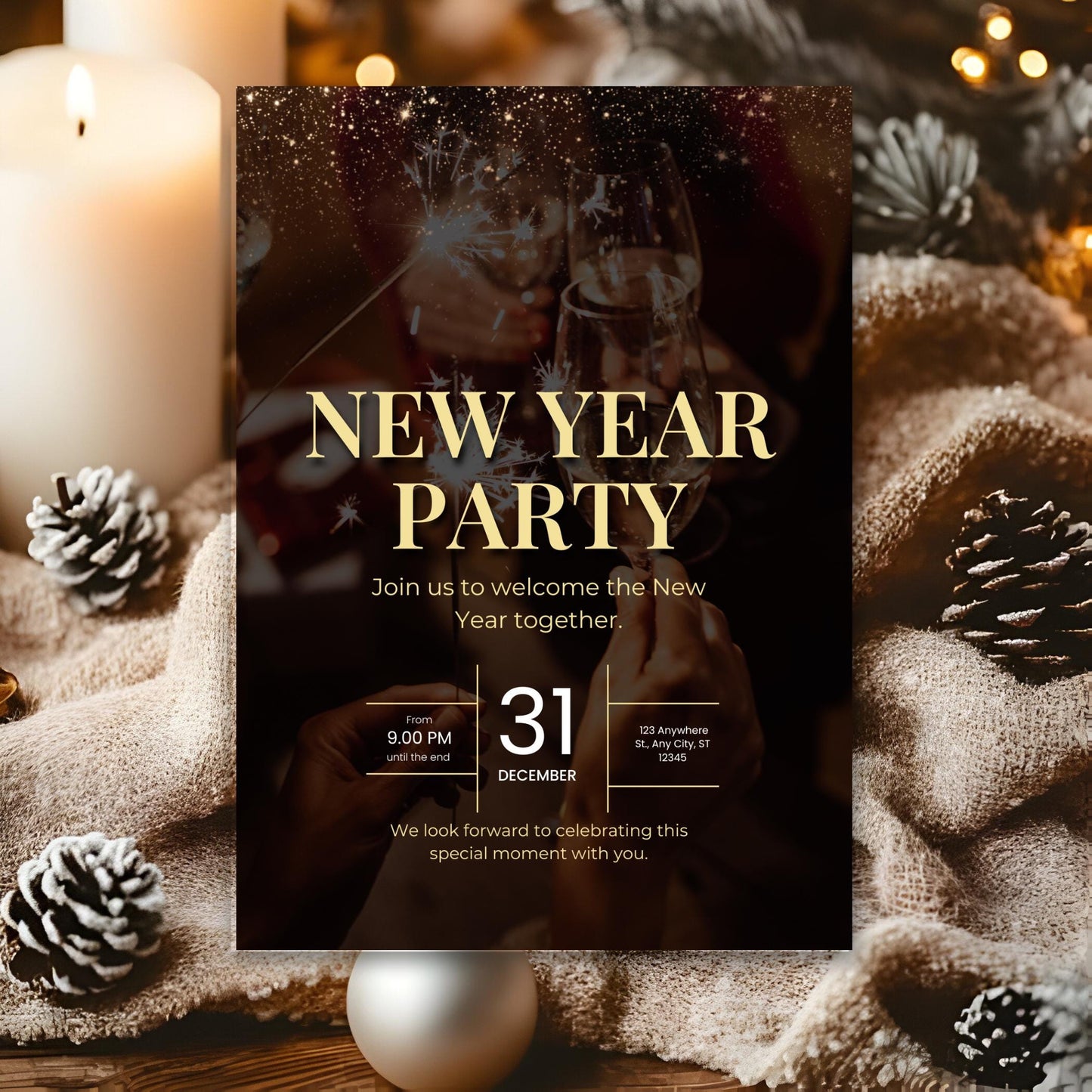 Editable New Year Invitation 2026: Animated NYE Party (Digital Download)