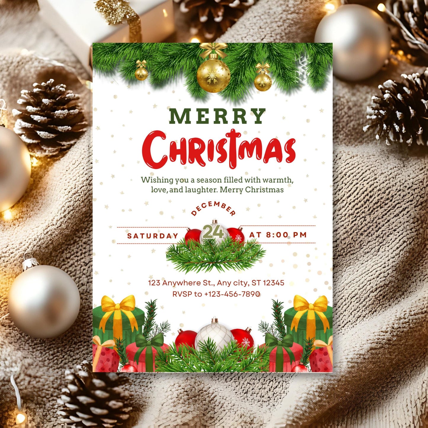 Invito alla festa di Natale: modello Canva modificabile (download digitale)