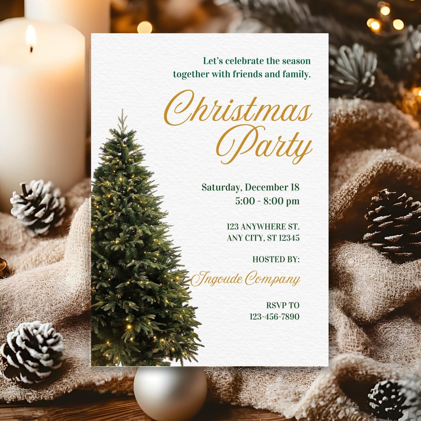 Invito alla festa di Natale con cappello di Babbo Natale modificabile: modello Canva