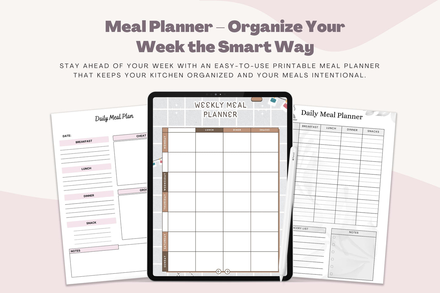 Printable Meal Planner: Weekly Menu Organizer & Grocery List (Digital Download)