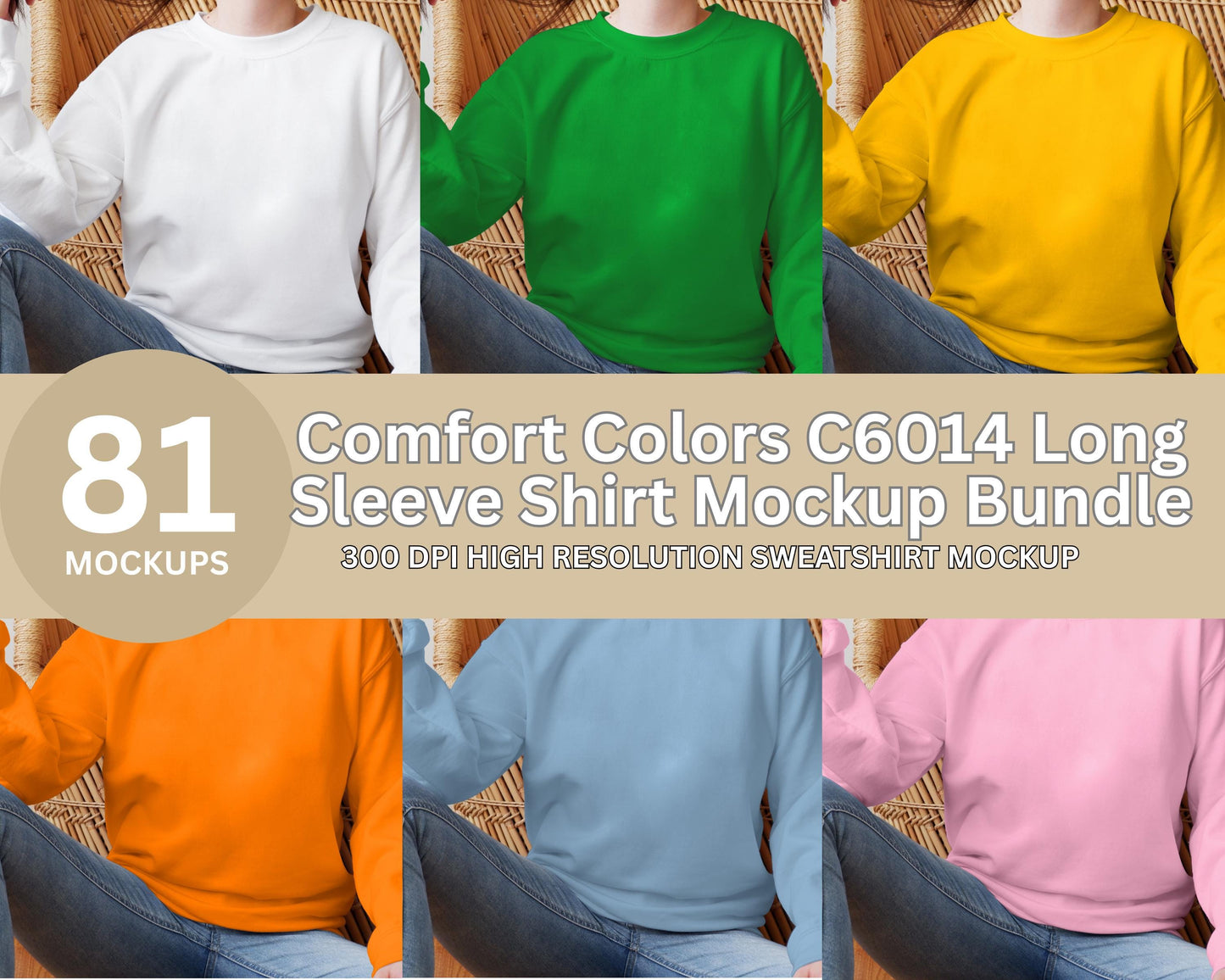 Comfort Colors C6014 Long Sleeve Shirt Mockup Bundle (PSD, JPEG Digital Download)