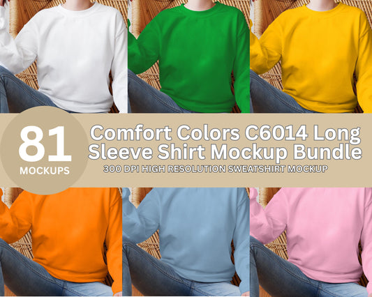 Comfort Colors C6014 Long Sleeve Shirt Mockup Bundle (PSD, JPEG Digital Download)
