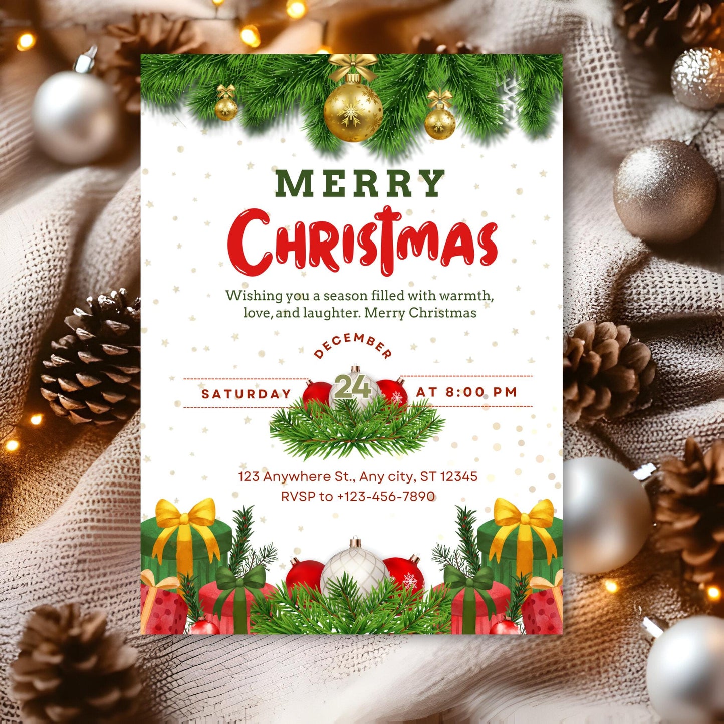 Merry Christmas Party Invitation: Editable Canva Template (Digital Download)