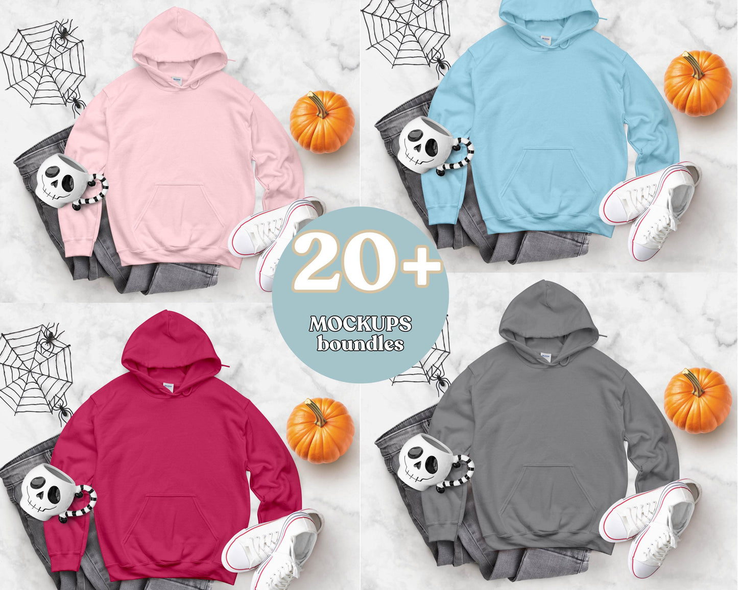 Halloween Hoodie Mockup Bundle, Cozy Fall Designs, Gildan 18500 Mockup, Digital Download, Autumn Apparel