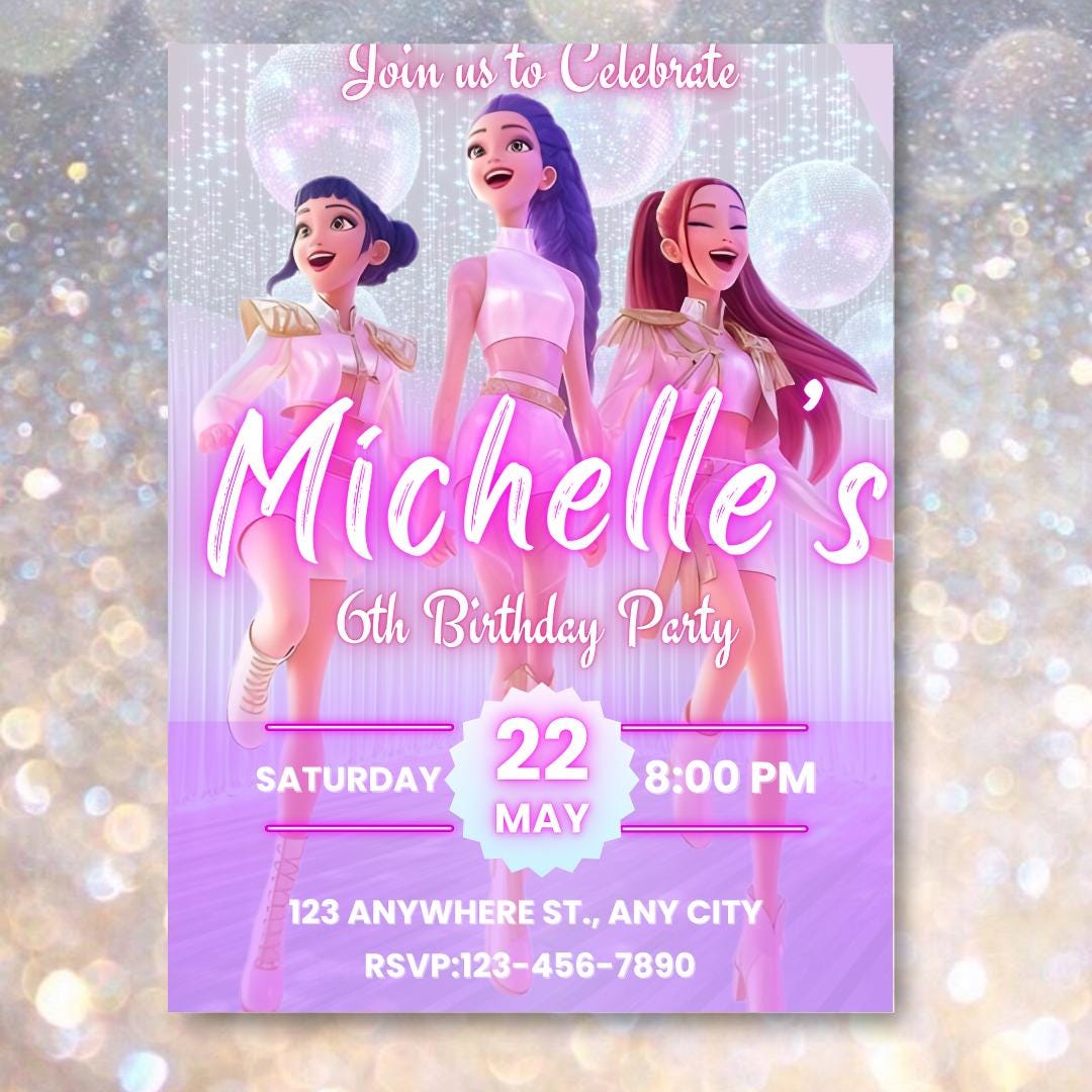 Invito di compleanno Kpop per bambini: Anime Monsters, modello Canva modificabile (download digitale)