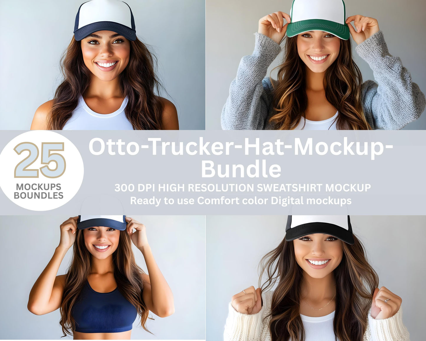 Pacchetto di modelli Otto Cap 39-165: modelli di cappelli da camionista a 5 pannelli (download immediato)