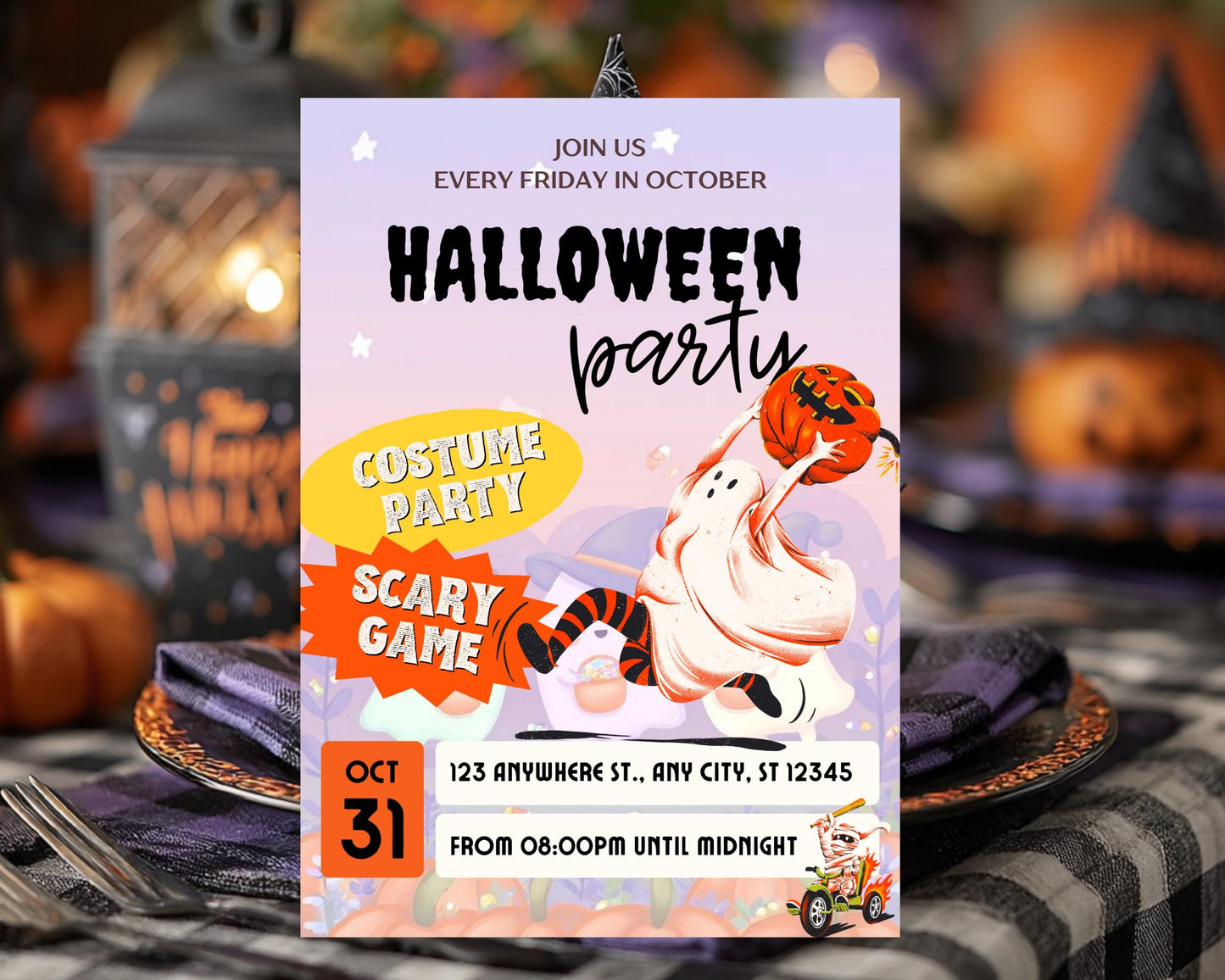Ghost Parade Halloween Party Invitation: Spooky, Editable Canva Template