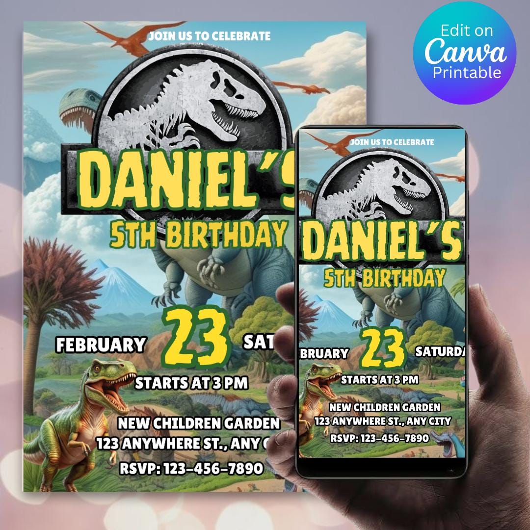 Editable Dino Birthday Invitation: T-Rex Party, Boys 1-4 (Digital Download)
