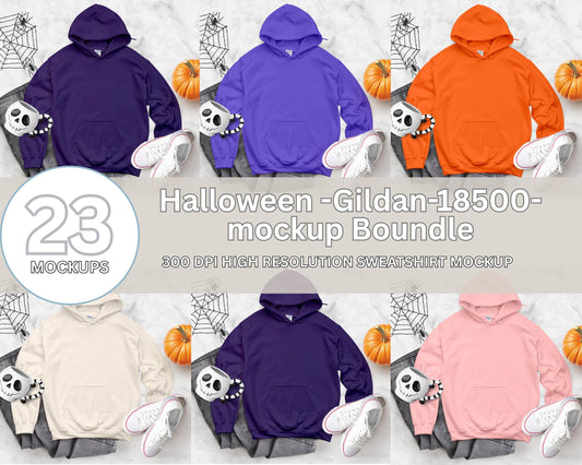 Halloween Hoodie Mockup Bundle, Cozy Fall Designs, Gildan 18500 Mockup, Digital Download, Autumn Apparel