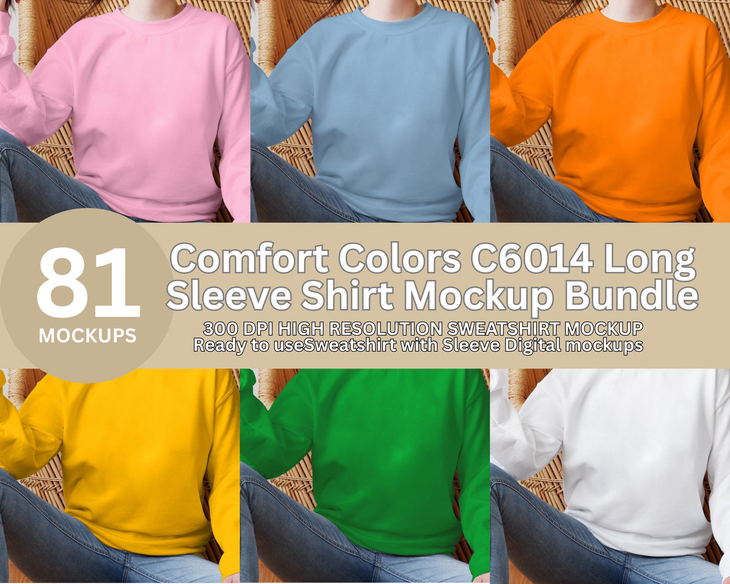 Comfort Colors C6014 Long Sleeve Shirt Mockup Bundle (PSD, JPEG Digital Download)