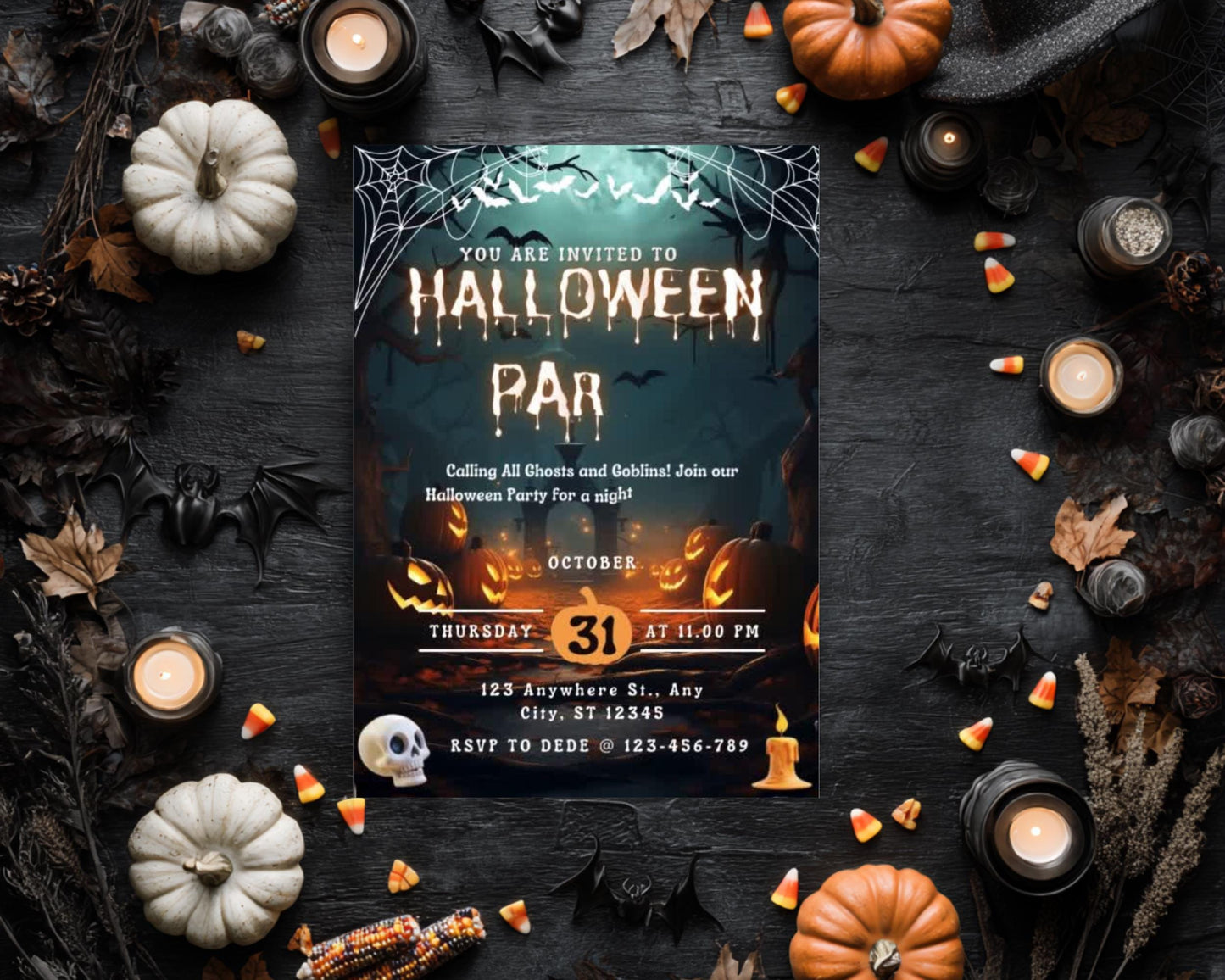 Invito modificabile per una festa di Halloween spettrale: itinerario fai da te (digitale)