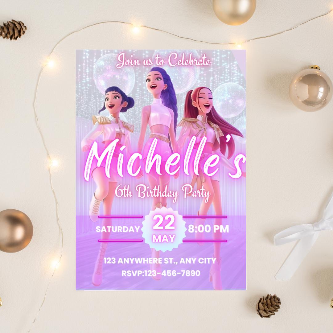 Kids Kpop Birthday Invitation: Anime Monsters, Editable Canva Template (Digital Download)